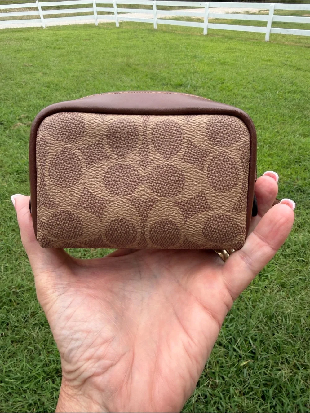 Coach Brown Signature Canvas Wristlet with Gold Hardware